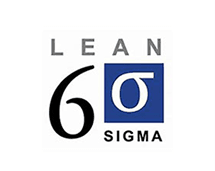 Lean Six Sigma logo featuring the text LEAN and SIGMA around a stylized 6σ symbol on a blue square background.
