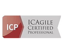 ICP badge for ICAgile Certified Professional on a red and gray background.